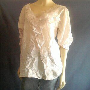 Lovely Nanette Lepore Ivory Crushed Silk Lace Shirt Top 6